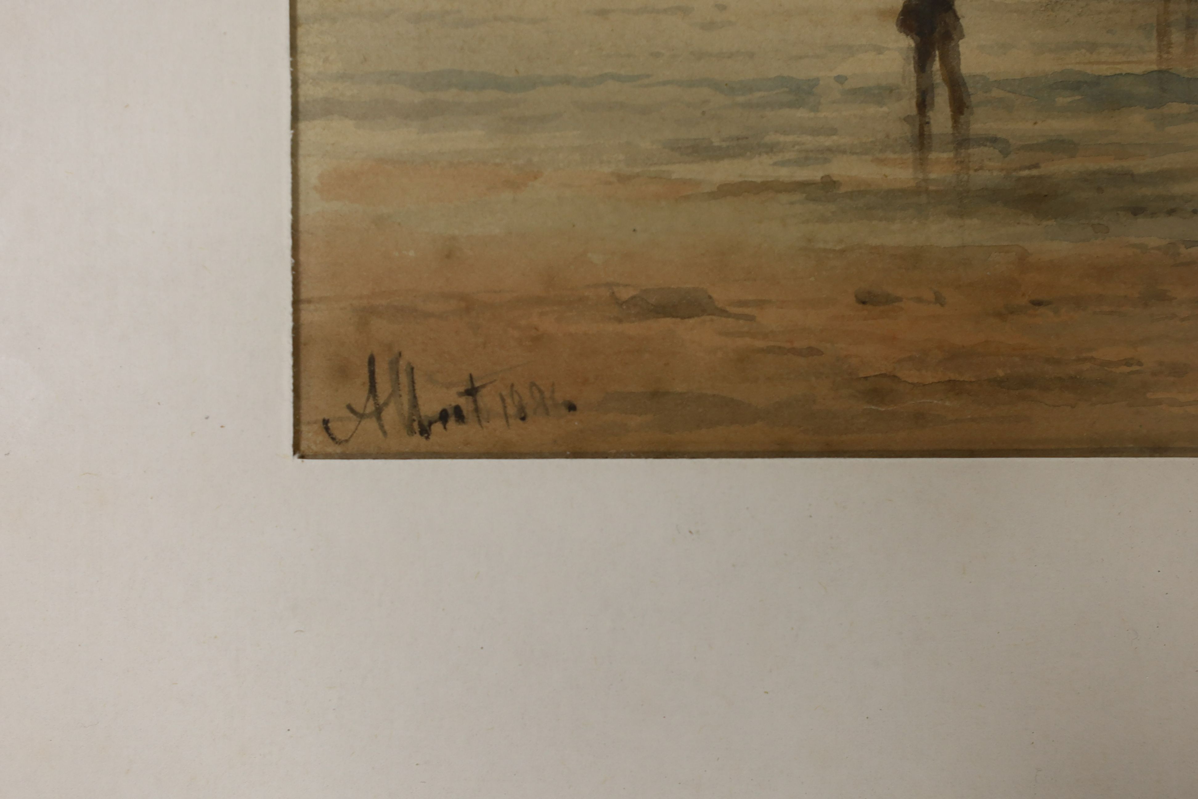 Albert Ernest Markes (1865-1901), watercolour, 'Fishing boats unloading the catch', signed and dated 1886, 18 x 27cm